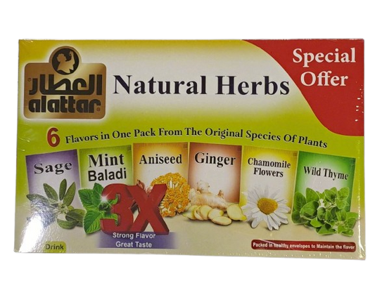 Attar alattar natural herbs tea    العطار شاي الأعشاب الطبيعي box of 24 sachets