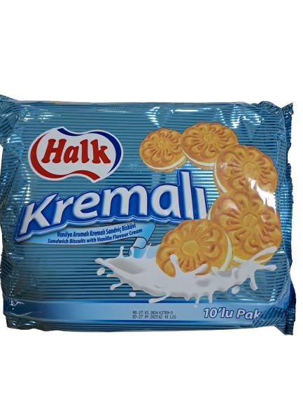 Halk Kremali Sandwich Biscuits with Vanilla Flavour Cream