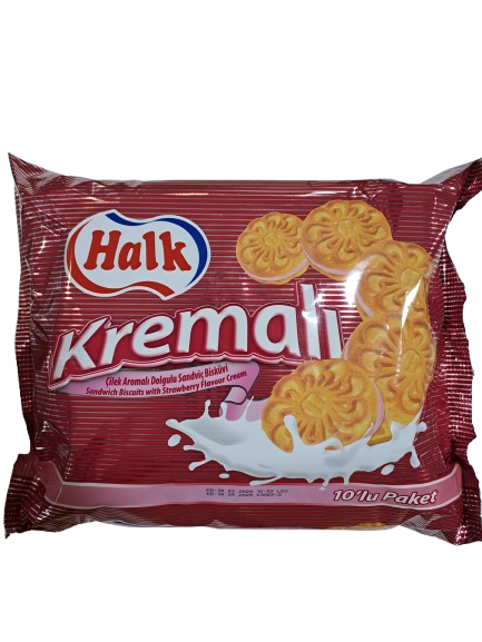 Halk Kremali Sandwich Biscuits With Strawberry Flavour Cream